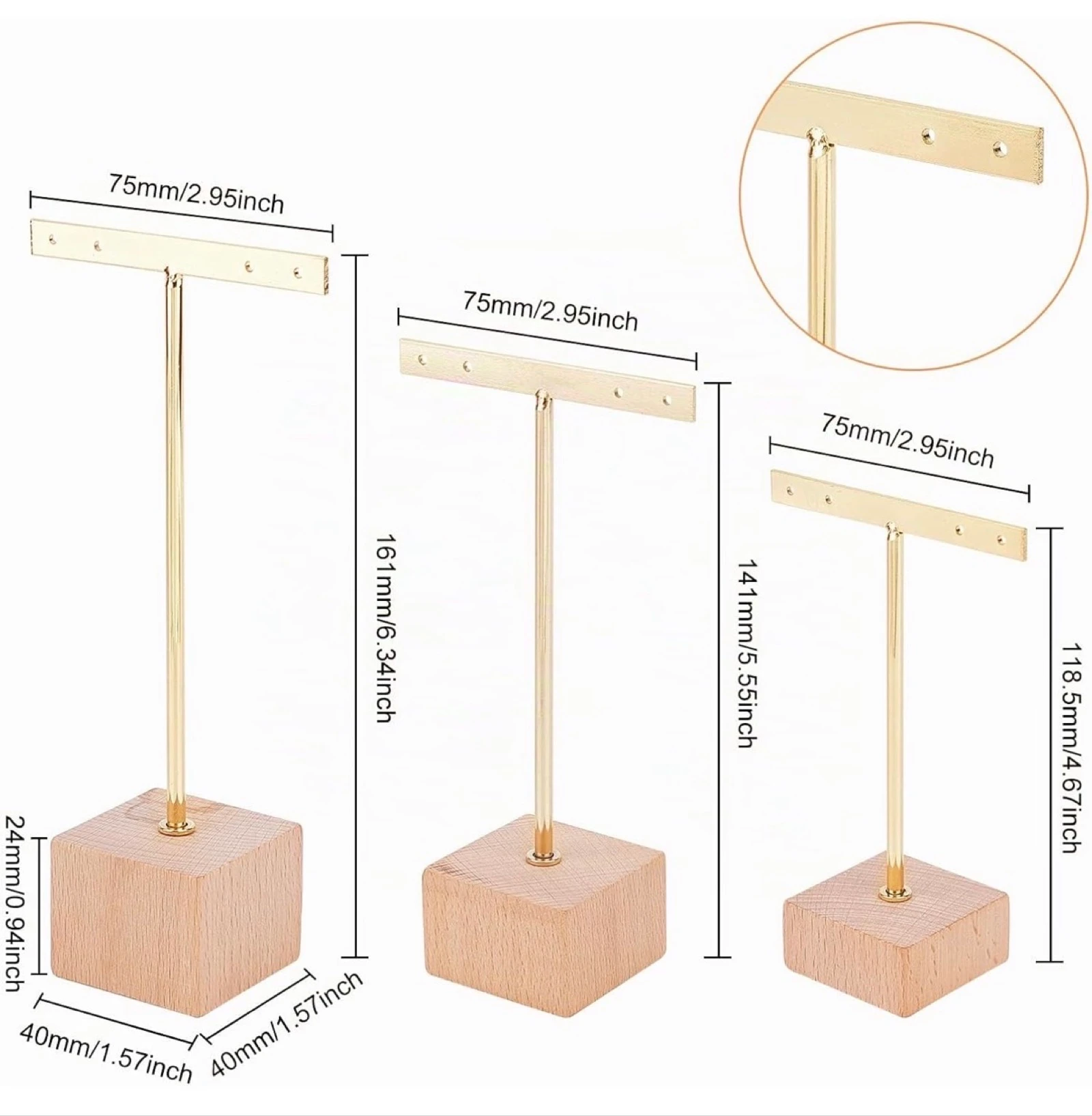 Présentoir à Boucles d’Oreilles – Bois & Métal Doré (Lot de 3) 